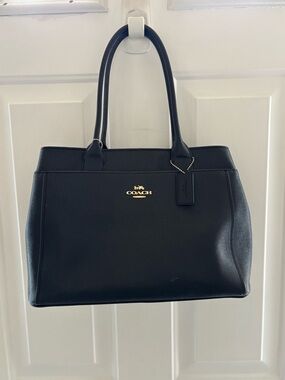 Coach Black Leather Tote with Gold Logo Hardware